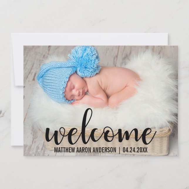 Faire-part Bienvenue Nouveau Baby Modern Black Script Card (Devant)