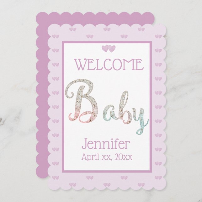 Faire-part Bienvenue Nouveau Bébé, Avec Nom, Violet (Devant / Derrière)