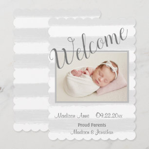 Faire-part Bienvenue Nouveau-né Script photo Grey garçon ou f