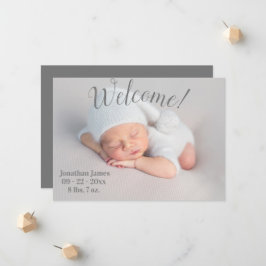 Faire-part Bienvenue Photo Gris Script Genre Neutre Naissance
