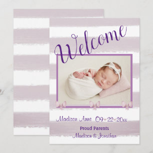 Faire-part Bienvenue Purple Photo Script Personnaliser la nai