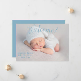 Faire-part Bienvenue Statistiques Script bébé garçon bleu nai