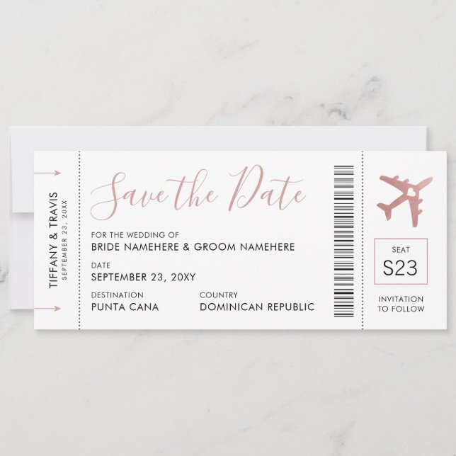 Faire-part Billet d'avion Pink Boarding Pass Enregistrer la d (Devant)