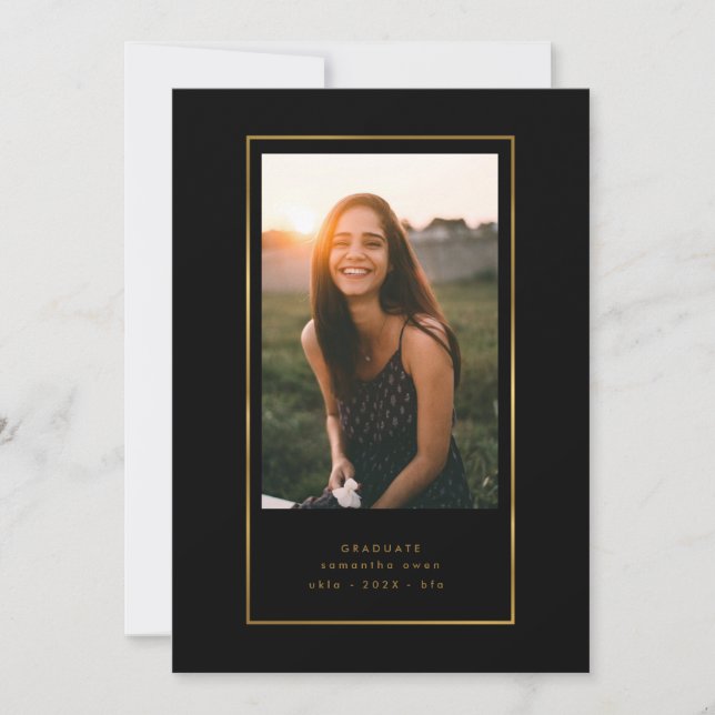 Faire-part Black Elegant Foil Frontière Photo Université Grad (Devant)
