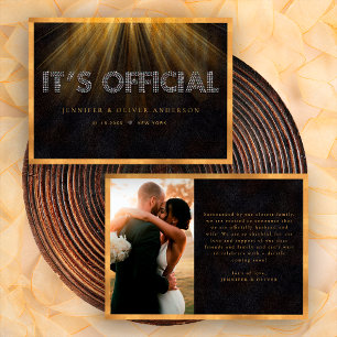 Faire-part Black Gold C'est officiel Mariage Photo Elopement