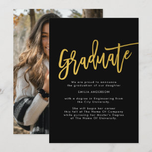 Faire-part Black Gold Modern Graduate Photo