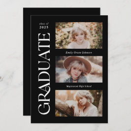 Faire-part Black Trendy Serif Diplôme photo multiple