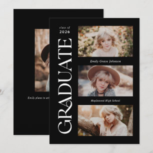 Faire-part Black Trendy Serif Diplôme photo multiple