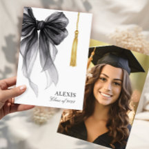 Blak Bow Coquette Photo Graduation Cap Tassel