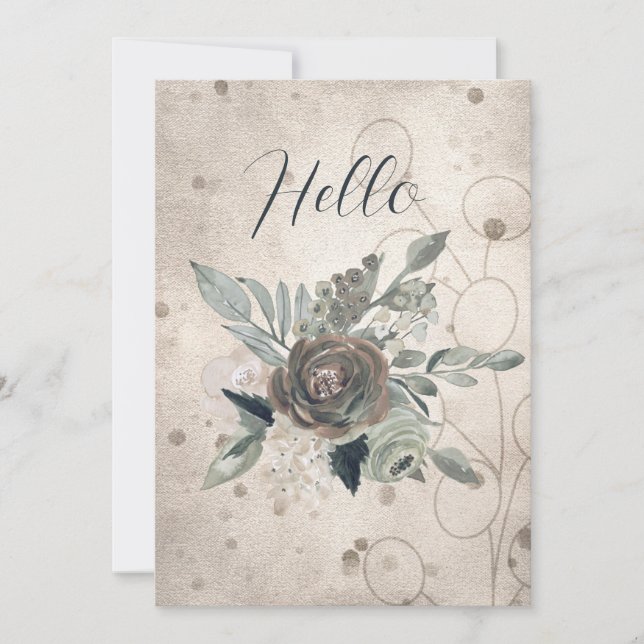 Faire-part Blank Hello Sage Green Cream Aquarelle Fleurs (Devant)