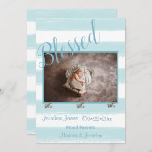 Faire-part Blessé Blue Photo Script Personnaliser la naissanc
