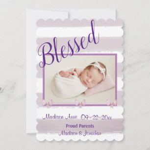 Faire-part Blessé Purple Script Photo Personnaliser la naissa