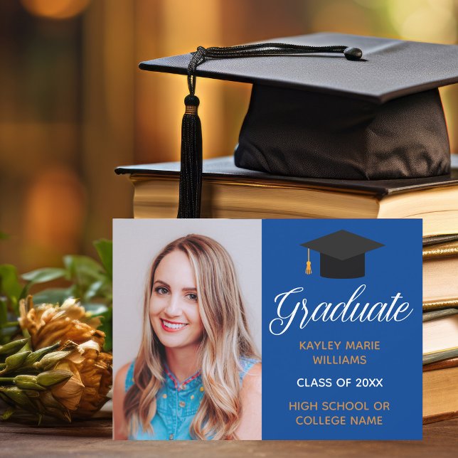 Faire-part Bleu Gold Graduation Photo 2025 Classic Graduate (Créateur téléchargé)