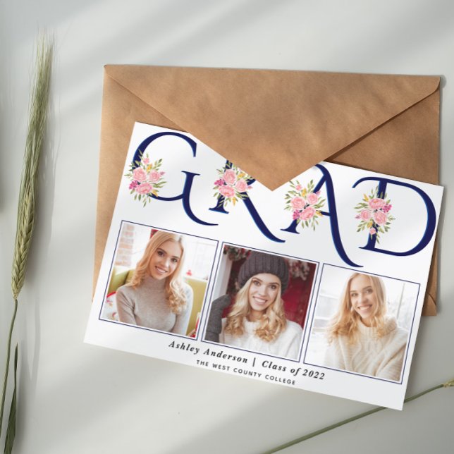 Faire-part Bleu GRAD typographie rose roses (Créateur téléchargé)