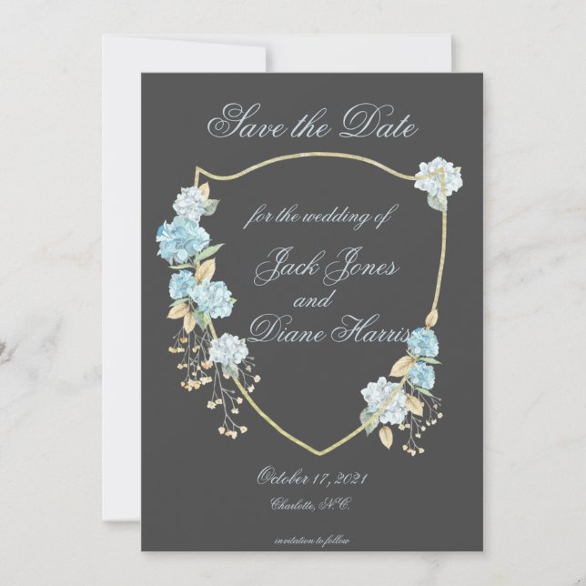 Faire-part Bleu Hydreanga Save the Date (Devant)