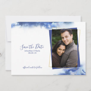 Faire-part Bleu Marbre Ombre Gold Frame Enregistrer la date