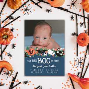 Faire-part Bleu Notre Petit Boo Est Ici Bébé Halloween