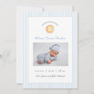 Faire-part Bleu soleil mignon photo bébé Naissance