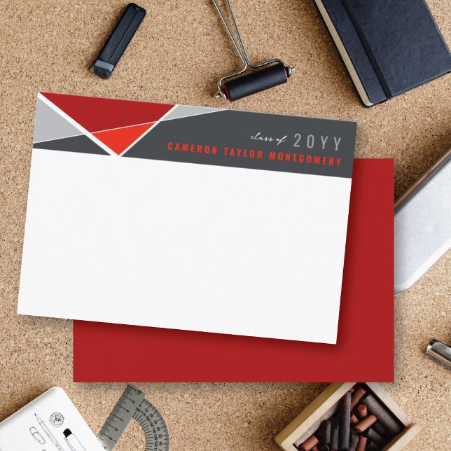 Faire-part Blocs géométriques rouges modernes Merci de gradua (Modern Red Geometric Color Blocks Criss Cross Graduation Thank You Card @ zazzle.com/color_therapy)