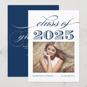 Faire-part Blue Blue Classe Vintage de 2024 Photo Graduation