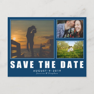 Faire-part Blue Enregistrer La Date 3 Photo Carte Postale Mod