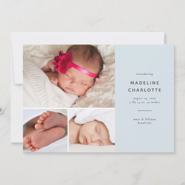 Faire-part Blue Modern Baby Boy Multi-Photo Birth (Devant)