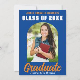 Faire-part Blue Orange Graduate Photo Moderne Gras Graduation