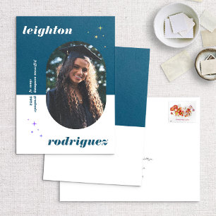 Faire-part Blue Unique Rounded Photo Graduation Announcement