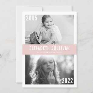 Faire-part Blush Pink Alors et maintenant Classe de 2022 Grad