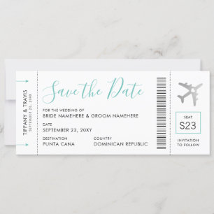 Faire-part Boarding Pass Ticket Save the Date Silver Plane