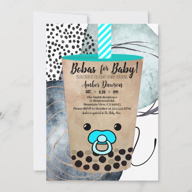Faire-part Bobas Pour Bébé Boba Tea Inspiré Baby shower (Devant)