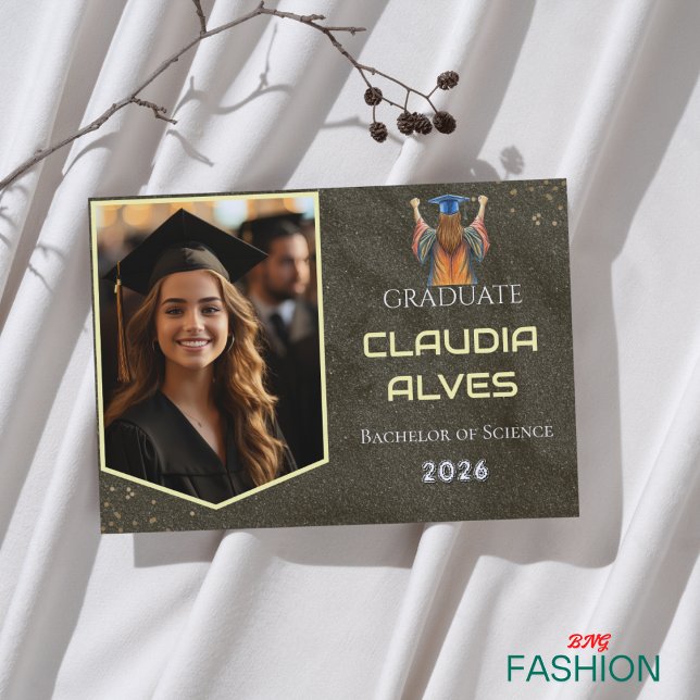 Faire-part Boho Black & Gold Vintage Avec Diplôme Photo (Créateur téléchargé)