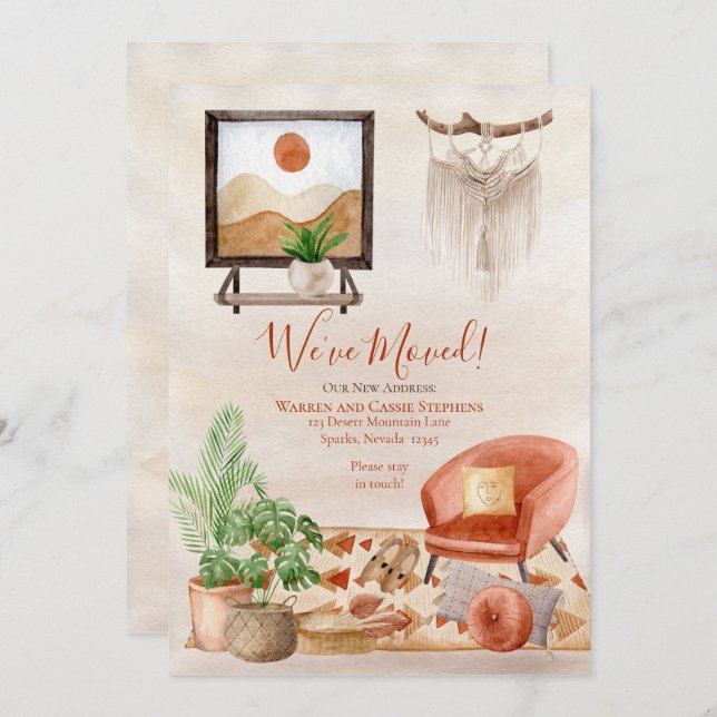 Faire-part Boho Chic Home Scène Macrame Moving (Devant / Derrière)