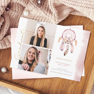 Faire-part Boho Dream Catcher Gold Script Photo Graduation