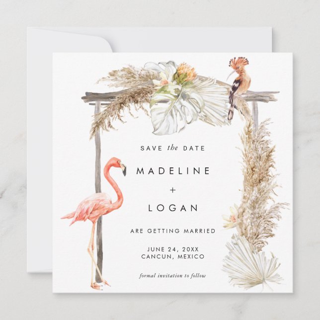 Faire-part Boho Flamant rose Mariage Arch Enregistrer La Date (Devant)