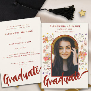 Faire-part Boho Floral Graduate Photo Arch Script moderne