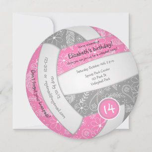 Faire-part boho rose gris doodle volley-ball