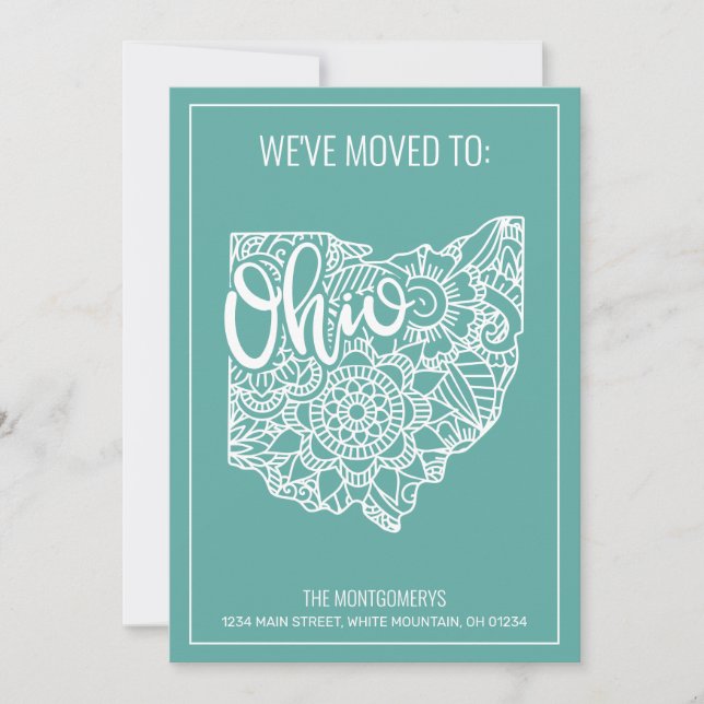 Faire-part Boho Turquoise Floral Mandala Ohio State Moving (Devant)