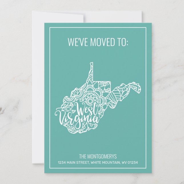 Faire-part Boho Turquoise Floral West Virginia State Moving (Devant)