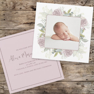 Faire-part Boho Vintage Floral rose Bébé Botanique Floral