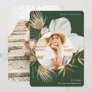 Faire-part Boho Wreath Two Photo Graduation Green