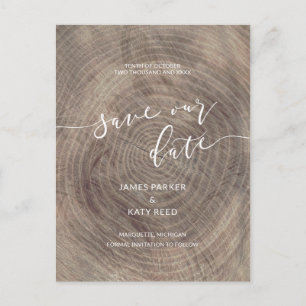 Faire-part Bois rustique enregistrer la date carte postale