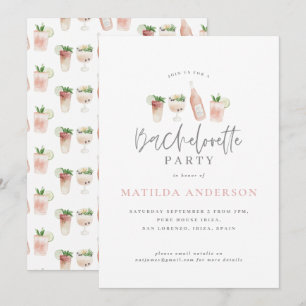 Faire-part boisson d'aquarelle bachelorette fête girly rose