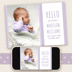 Faire-part Bonjour Bébé Fille Photo Douce Lilas Naissance