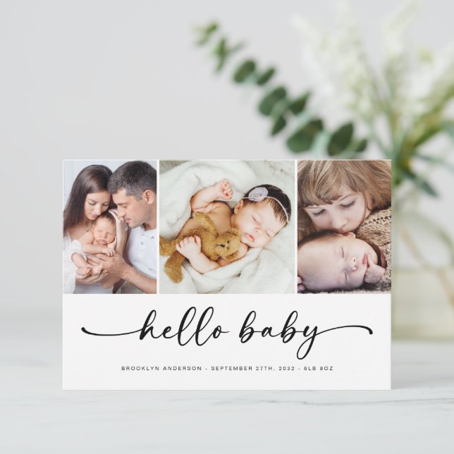 Faire-part Bonjour bébé | Naissance moderne de trois photos (Debout devant)