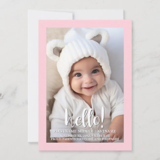 Faire-part Bonjour Fille Rose Photo Bébé Fantaisiste