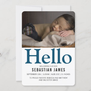 Faire-part Bonjour Nouveau Bébé bleu Personnalisé