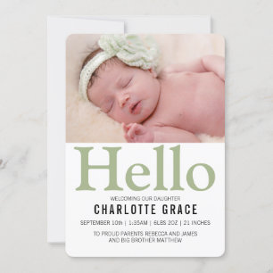 Faire-part Bonjour Nouveau bébé vert personnalisé