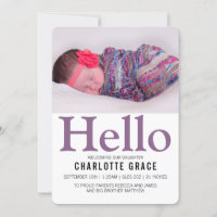 Bonjour Nouveau bébé violet personnalisé