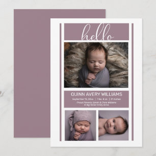 Faire-part Bonjour Simple Minimaliste Lavande bébé Annou nais